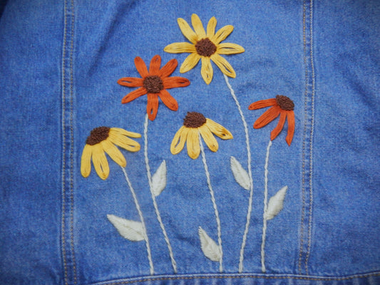 Wildflower Embroidered Jean Jacket Size L